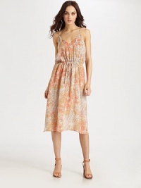 Cinched by an adjustable drawstring waistband, this floaty silk v-neck has a delicate flower print, low back and semi-sheer hem. V-neckSpaghetti strapsDrawstring waistbandV-backFully linedAbout 28 from natural waistSilkDry cleanImportedModel shown is 5'10 (177cm) wearing US size Small. Cinched by an adjustable drawstring waistband, this floaty silk v-neck has a delicate flower print, low back and semi-sheer hem. V-neckSpaghetti strapsDrawstring waistbandV-backFully linedAbout 28 from natural waistSilkDry cleanImportedModel shown is 5'10 (177cm) wearing US size Small.