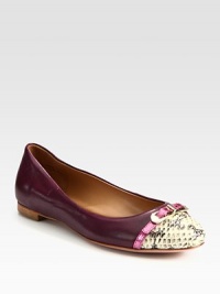 Equestrian-inspired hardware and a snake-embossed leather cap toe brings this calfskin flat to the next level of chic. Leather upper with snake-embossed leather cap toeLeather lining and solePadded insoleImportedOUR FIT MODEL RECOMMENDS ordering one half size up as this style runs small. Equestrian-inspired hardware and a snake-embossed leather cap toe brings this calfskin flat to the next level of chic. Leather upper with snake-embossed leather cap toeLeather lining and solePadded insoleImportedOUR FIT MODEL RECOMMENDS ordering one half size up as this style runs small.