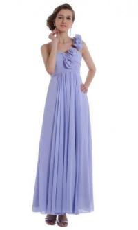 WitBuy Lavender Chiffon One-Shoulder Empire Long Evening Dress With Flowers WitBuy Lavender Chiffon One-Shoulder Empire Long Evening Dress With Flowers
