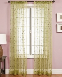 The Fantasia window panel offers a sweet design of cascading flowers in a shimmering burnout sheer. Layer a few panels for added dimension or style alone for a breezy addition to any room. The Fantasia window panel offers a sweet design of cascading flowers in a shimmering burnout sheer. Layer a few panels for added dimension or style alone for a breezy addition to any room.