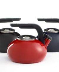 Everything you want in a tea kettle: comfort, beauty and a quick-boiling design. This enameled porcelain-over-steel kettle from KitchenAid features a brilliantly placed spout lever and a sleek, over-arching handle for an easier, more natural pour. Limited lifetime warranty. Everything you want in a tea kettle: comfort, beauty and a quick-boiling design. This enameled porcelain-over-steel kettle from KitchenAid features a brilliantly placed spout lever and a sleek, over-arching handle for an easier, more natural pour. Limited lifetime warranty.