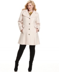 Nubby boucle gives this chic plus coat from Jessica Simpson extra textural appeal. The flared silhouette adds waist definition and gives it a feminine look. Nubby boucle gives this chic plus coat from Jessica Simpson extra textural appeal. The flared silhouette adds waist definition and gives it a feminine look.