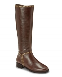 Sophisticated brushed studs and glazed leather upgrade classic riding boots. Hit the races or a restaurant in glamorous style and cushioned comfort wearing the Iridescence boots by Aerosoles. Sophisticated brushed studs and glazed leather upgrade classic riding boots. Hit the races or a restaurant in glamorous style and cushioned comfort wearing the Iridescence boots by Aerosoles.