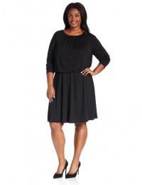 DKNYC Women's Plus-Size Elastic Waist & Faux Leather Long Sleeve Dress DKNYC Women's Plus-Size Elastic Waist & Faux Leather Long Sleeve Dress