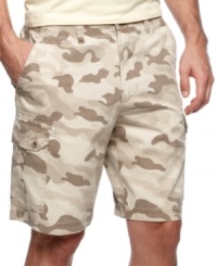 Hide in plaid sight. These camo cargo shorts from Club Room add a new dose of cool to your basics. Hide in plaid sight. These camo cargo shorts from Club Room add a new dose of cool to your basics.