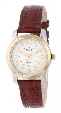 Timex Women's T2N436 Elevated Classics Sport Chic Bi-Metal Tone Brown Leather Strap Watch Timex Women's T2N436 Elevated Classics Sport Chic Bi-Metal Tone Brown Leather Strap Watch