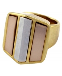 Make an impact. The chunky shield-shaped design of Vince Camuto's standout cocktail ring will attract a crowd. Crafted in rose gold, silver, and gold-plated mixed metal. Approximate design size: 1 inch. Size 8.