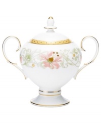 East meets West in the ornate Blooming Splendor sugar bowl by Noritake. A Japanese-inspired pattern with raised dots pairs with intricate florals rooted in white bone china. East meets West in the ornate Blooming Splendor sugar bowl by Noritake. A Japanese-inspired pattern with raised dots pairs with intricate florals rooted in white bone china.