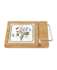 A natural twist on a perennial favorite, this cheese cutting board from Portmeirion serveware combines the true-to-life Sweet Peas and triple-leaf border of Botanic Garden dinnerware with handsome bamboo wood. This collection of cheese boards comes with a built-in slicer. A natural twist on a perennial favorite, this cheese cutting board from Portmeirion serveware combines the true-to-life Sweet Peas and triple-leaf border of Botanic Garden dinnerware with handsome bamboo wood. This collection of cheese boards comes with a built-in slicer.
