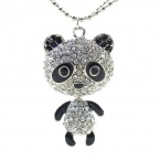 DaisyJewel DJ Couture Lucky Panda Bear Necklace: Crystal Encrusted Pave Panda Bear Pendant with Black Enamel Accents and a Solid Three Dimensional 1 1/2 In. Platinum Plated Silver Body Hanging From an Elegant 30 In. Double Ball Chain with Lobster Clasp