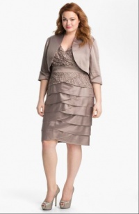 Adrianna Papell Satin Dress with Bolero Jacket (Plus Size) Adrianna Papell Satin Dress with Bolero Jacket (Plus Size)