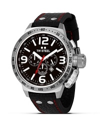 A bold face and leather strap lend classic style to this TW Steel watch with three-eye functionality. A bold face and leather strap lend classic style to this TW Steel watch with three-eye functionality.