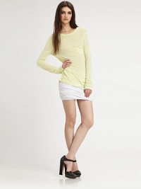 Lightweight, ultra-fine design featuring draped sleeves and a petite front patch pocket. Crewneck Semi-sheer Front patch pocket Rayon Hand wash Imported Lightweight, ultra-fine design featuring draped sleeves and a petite front patch pocket. Crewneck Semi-sheer Front patch pocket Rayon Hand wash Imported