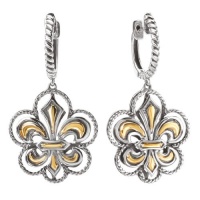 925 Silver Open Fleur-De-Lis Earrings with 18k Gold Accents 925 Silver Open Fleur-De-Lis Earrings with 18k Gold Accents