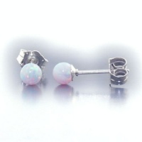 4mm Australian Fiery White Opal Ball Stud Post Earrings Solid 925 Sterling Silver