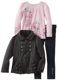 Calvin Klein Girls 2-6X Toddler Jacket With Pink Tee And Jean, Gray, 4T Calvin Klein Girls 2-6X Toddler Jacket With Pink Tee And Jean, Gray, 4T