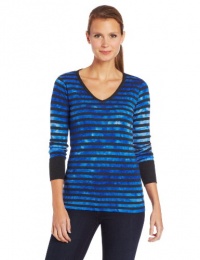 Calvin Klein Performance Women's Long Sleeve Tie Dye Stripe V-Neck Tee, Saltwater/Slate Heather, Medium Calvin Klein Performance Women's Long Sleeve Tie Dye Stripe V-Neck Tee, Saltwater/Slate Heather, Medium