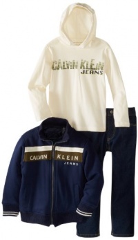 Calvin Klein Boys 2-7 Jacket With Hooded Tee And Jeans, Navy, 4 Calvin Klein Boys 2-7 Jacket With Hooded Tee And Jeans, Navy, 4