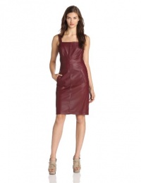 10 Crosby Derek Lam Women's Leather Sleeveless Diamond Seam Dress, Burgundy, 4