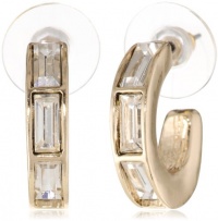 Anne Klein Hylan Gold-Tone Crystal Baguette Hoop Earrings Anne Klein Hylan Gold-Tone Crystal Baguette Hoop Earrings