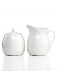 Keep it simple with Martha Stewart Collection. This sugar and creamer set features timeless porcelain that's conveniently dishwasher safe and, with a glossy white finish, a perfect companion to any dinnerware and decor. Keep it simple with Martha Stewart Collection. This sugar and creamer set features timeless porcelain that's conveniently dishwasher safe and, with a glossy white finish, a perfect companion to any dinnerware and decor.