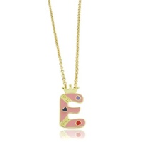 Lily Nily 18K Gold Overlay Pink Enamel Children's Initial Pendant E