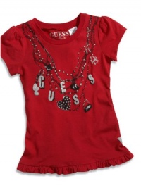 GUESS Kids Girls Little Girl Puff-Sleeve Logo Tee, RED (4) GUESS Kids Girls Little Girl Puff-Sleeve Logo Tee, RED (4)