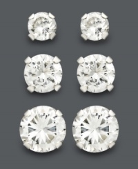 Add instant sparkle with three pairs of studs. This earring set features glittering cubic zirconia studs (1-5/8 ct. t.w.) in a polished 14k white gold setting. Add instant sparkle with three pairs of studs. This earring set features glittering cubic zirconia studs (1-5/8 ct. t.w.) in a polished 14k white gold setting.