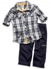 GUESS Kids Baby Boy Roll-Up Sleeve Shirt and Pants , PLAID (24M) GUESS Kids Baby Boy Roll-Up Sleeve Shirt and Pants , PLAID (24M)