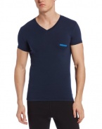Emporio Armani Men's Embroidery Logo Stretch C T-Shirt, Marine, Medium