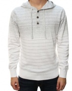 RetroFit Men's Long Sleeve Henley Striped Hoodie Shirt Sweater Gray White