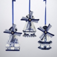 PORCELAIN DELFT BLUE WINDMILL ORNAMENT SET OF 3 PIECES PORCELAIN DELFT BLUE WINDMILL ORNAMENT SET OF 3 PIECES