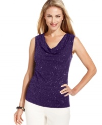 Shimmer from day to night in Charter Club's plus size sleeveless top, accented by a sequined front-- it's a perfect layering piece! Shimmer from day to night in Charter Club's plus size sleeveless top, accented by a sequined front-- it's a perfect layering piece!