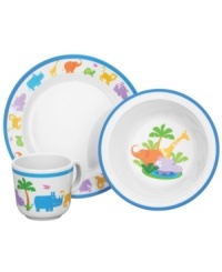 Kids and parents will roar with delight over Reed & Barton's super-cute Jungle Parade dinnerware set. Colorful creatures march around lightweight melamine dishes that won't break in the hands of your little one. Kids and parents will roar with delight over Reed & Barton's super-cute Jungle Parade dinnerware set. Colorful creatures march around lightweight melamine dishes that won't break in the hands of your little one.