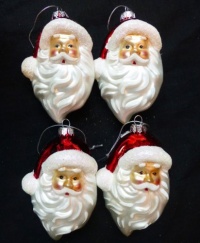 Set of 4 Glass Santa Claus Head Christmas Ornaments dated 2011, 4 tall Set of 4 Glass Santa Claus Head Christmas Ornaments dated 2011, 4 tall