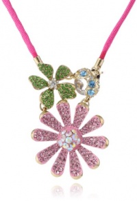 Betsey Johnson Flower Boost Pave Flower Long Pendant Necklace, 32