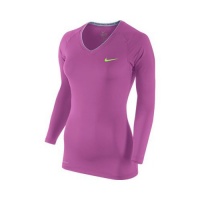 New Nike Pro L/S V-Neck II Top Club Pink/Flash Lime Ladies New Nike Pro L/S V-Neck II Top Club Pink/Flash Lime Ladies