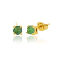 Gold Tone over Sterling Silver 4mm Round Emerald Stud Earrings Gold Tone over Sterling Silver 4mm Round Emerald Stud Earrings