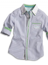 GUESS Kids Boys Little Boy Roll-Up Sleeve Shirt, STRIPE (5/6)