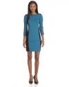 DKNYC Women's Three Quarter Sleeve Dress with Faux Leather Piecing, Blue Shadow, 06