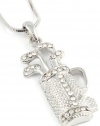 Trendy Ladies 1-1/4 Silver Tone Golf Bag and Clubs with Shiny Clear Crystals Pendant and Necklace - Sports Theme
