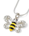 Adorable Silver Tone Rhodium Plated 1-1/4 Bumblebee/Honey Bee Charm Necklace with Sparkling Austrian Crystals
