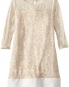 Blush by Us Angels Girls 7-16 Foil Lace with Sequin Band 3/4 Sleeve Dress, Gold, 12