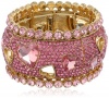 Betsey Johnson Iconic Pinkalicious Crystal Heart Wide Stretch Bangle Bracelet, 8