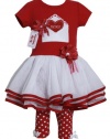 Bonnie Jean Baby Girls Valentine Tutu Dress Outfit w/ Leggings, Red, 4T