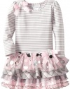 Bonnie Jean Girls 2-6X Tiered Drop Waist Dress, Pink, 3T