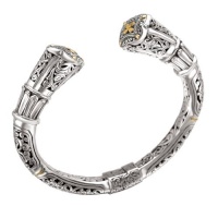 925 Silver Filigree Cross Design Cuff Bracelet with 18k Gold Accents