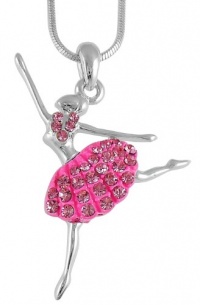 GORGEOUS Hot Pink Crystal Embellished Jumping Ballerina Ballet Charm Pendant and Necklace - Silver Tone with Rhodium Plating Fashion Jewelry GORGEOUS Hot Pink Crystal Embellished Jumping Ballerina Ballet Charm Pendant and Necklace - Silver Tone with Rhodium Plating Fashion Jewelry
