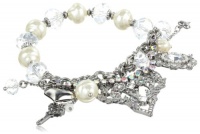 Betsey Johnson Stone & Pearl Crystal Heart Half Stretch Bracelet, 7.5 Betsey Johnson Stone & Pearl Crystal Heart Half Stretch Bracelet, 7.5