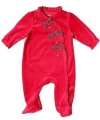 Little Me Red Velour Coverall with Embroidery & Plaid Trim! (Size - 3 months)